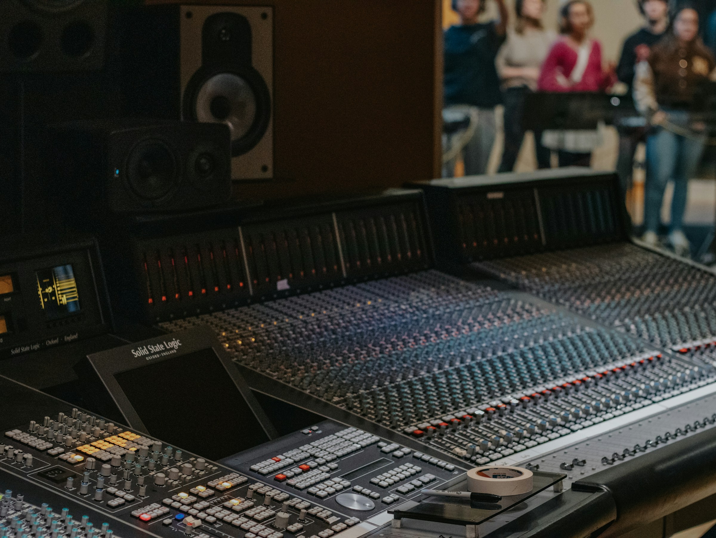Large-format recording console in a professional studio